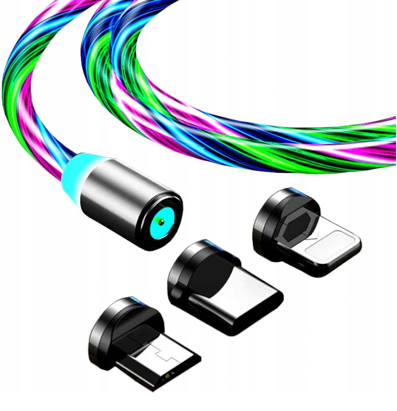 KABEL MAGNETYCZNY LED DO IPHONE USB TYP C 3W1 ŚWIECĄCY TRANSMISJA