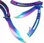 NÓŻ MOTYLKOWY TRENINGOWY MOTYLEK TĘCZOWY FADE 23CM