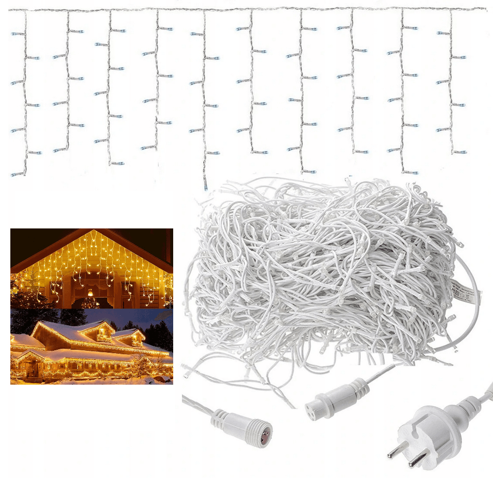 SOPLE 200 GRUBE ZEWNĘTRZNE LED LAMPKI BIAŁY CIEPŁY IP44 FLASH 8M