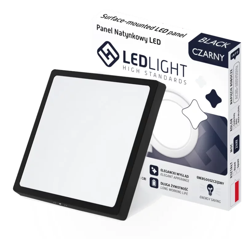 PLAFON LED PANEL NATYNKOWY NIEMRUGAJĄCY CCD CZARNY NEUTRALNY 18W