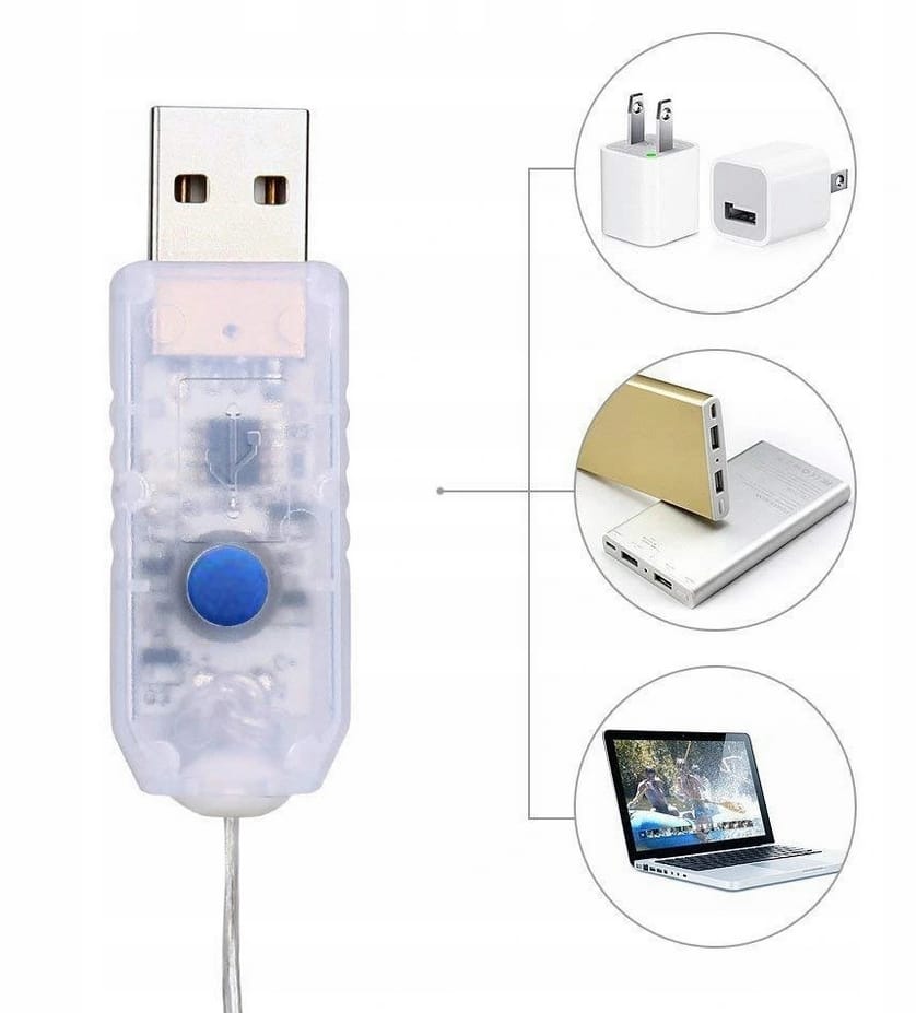 KURTYNA ŚWIETLNA LED DRUCIK USB LAMPKI SOPLE PILOT USB MULTIKOLOR 2X2M - obrazek 6
