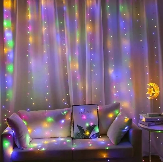 KURTYNA ŚWIETLNA LED DRUCIK USB LAMPKI SOPLE PILOT USB MULTIKOLOR 2X2M - obrazek 4