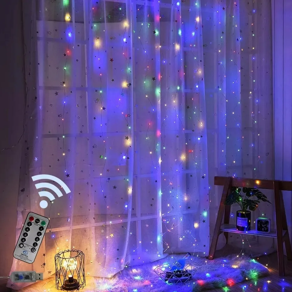 KURTYNA ŚWIETLNA LED DRUCIK USB LAMPKI SOPLE PILOT USB MULTIKOLOR 2X2M - obrazek 2