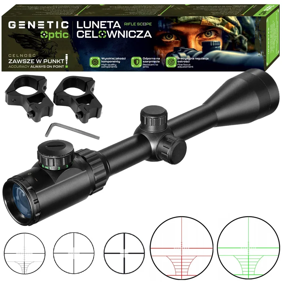 LUNETA CELOWNICZA 3-9X50EG ZOOM CELOWNIK OPTYCZNY PODŚWIETLANY KRZYŻ SIATKA MIL-DOT + MONTAŻ