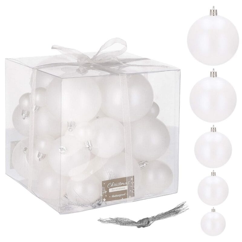 BOMBKI CHOINKOWE ŚWIĄTECZNE NA CHOINKĘ NIETŁUKĄCE BIAŁE ZESTAW 50SZT