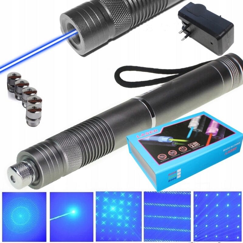 LASER WSKAŹNIK LASEROWY MOCNY PUNKTOWY NIEBIESKI ŁADOWARKA NAKŁADKI ZESTAW