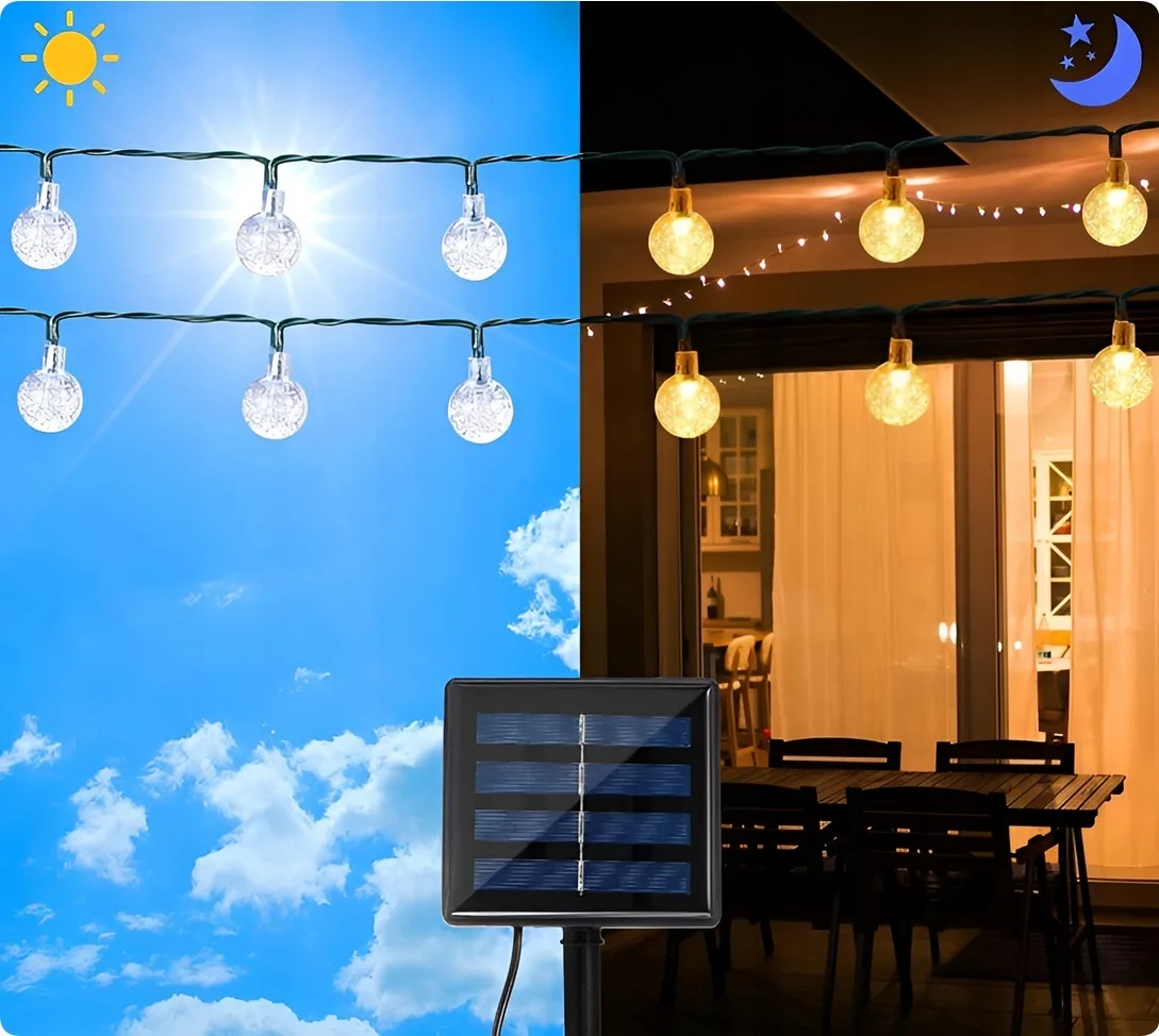 GIRLANDA SOLARNA ŚWIETLNA LAMPKI OGRODOWE ŻARÓWKI WISZĄCE 4,5M 20 ŻARÓWEK - obrazek 2