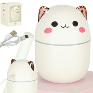 NAWILŻACZ POWIETRZA KOTEK MINI DYFUZOR ZAPACHOWY LAMPKA NOCNA LED RGB