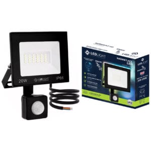 HALOGEN LAMPA Z CZUJNIKIEM RUCHU NAŚWIETLACZ LED BIAŁY ZIMNY IP66 20W PREMIUM