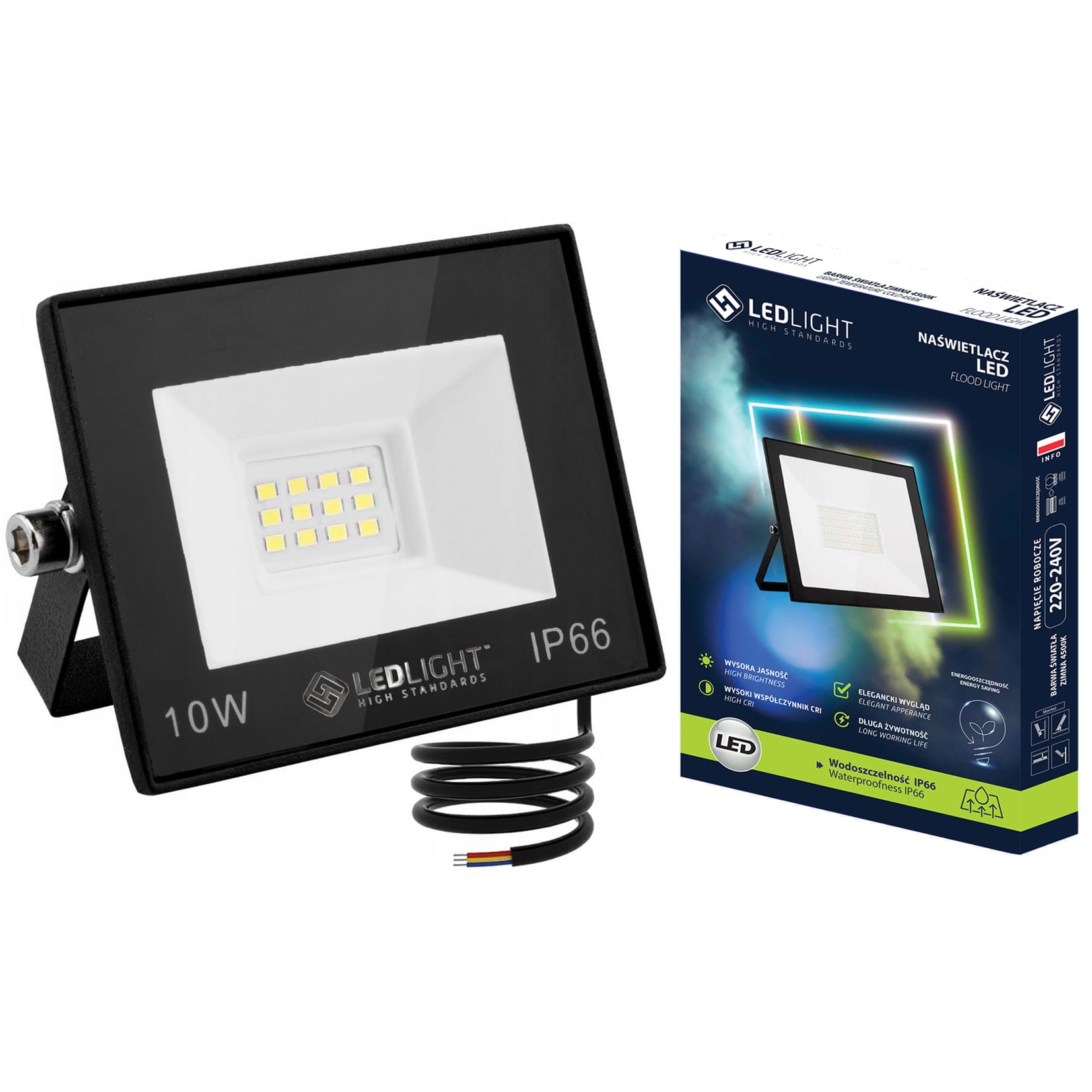 HALOGEN LAMPA NAŚWIETLACZ LED BIAŁY ZIMNY IP66 10W PREMIUM