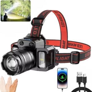 LATARKA CZOŁOWA LED LAMPKA CZOŁÓWKA CZUJNIK RUCHU ZOOM USB AKUMULATOR POWERBANK