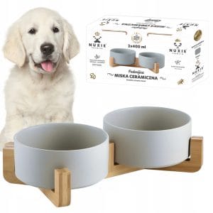 MISKA DLA PSA KOTA PODWÓJNA CERAMICZNA MISKI NA STOJAKU SZARA 800ML