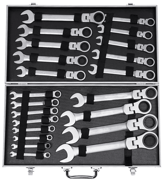 ZESTAW KLUCZY KLUCZE PŁASKO OCZKOWE Z GRZECHOTKĄ ŁAMANE W WALIZCE 22 EL