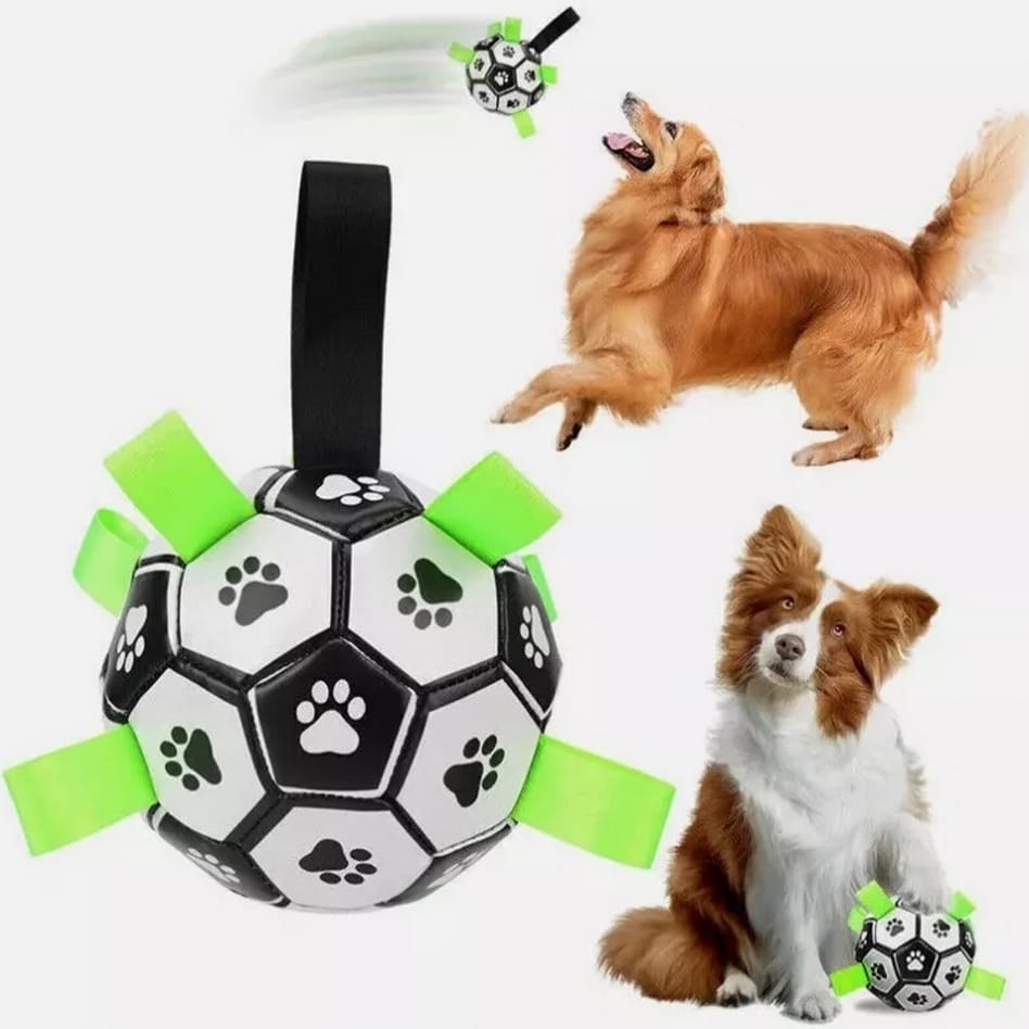 ZABAWKA DLA PSA KOTA PIŁKA FUTBOLOWA Z UCHWYTAMI 14CM - obrazek 2