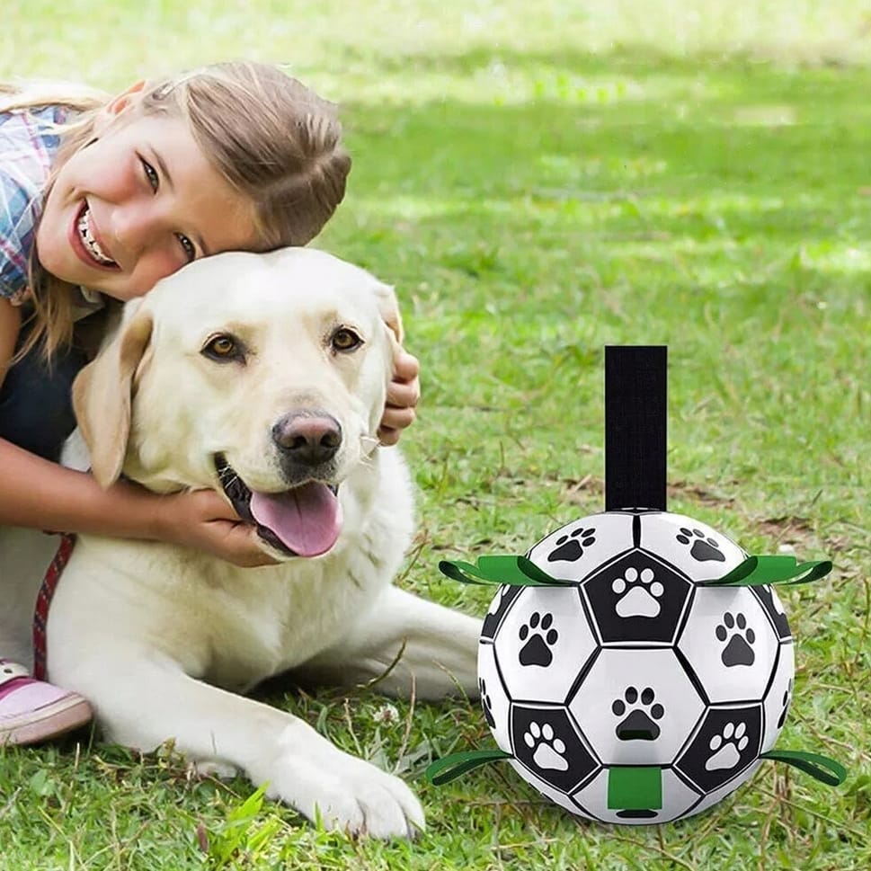 ZABAWKA DLA PSA KOTA PIŁKA FUTBOLOWA Z UCHWYTAMI 14CM - obrazek 4
