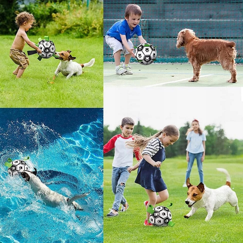 ZABAWKA DLA PSA KOTA PIŁKA FUTBOLOWA Z UCHWYTAMI 14CM - obrazek 5