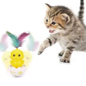 ZABAWKA DLA KOTA JAJKO KURCZAK Z PIÓRAMI WAŃKA WSTAŃKA