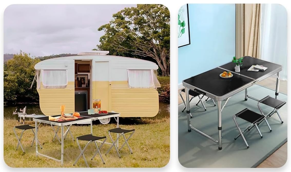 STOLIK STÓŁ TURYSTYCZNY SKŁADANY KEMPINGOWY Z KRZESŁAMI CZARNY 4 KRZESŁA ZESTAW - obrazek 6