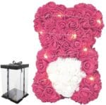 MIŚ Z RÓŻ Z SERCEM 25CM RÓŻOWY LED