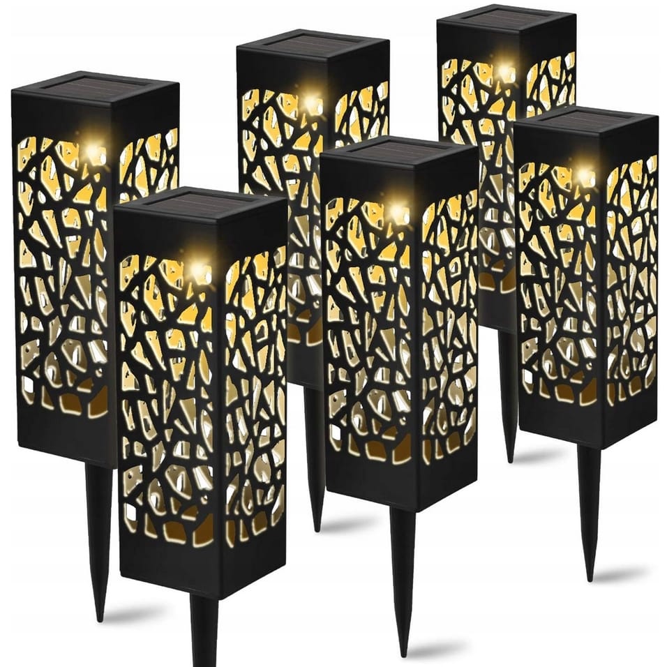 LAMPA SOLARNA OGRODOWA LED WBIJANA Z CZUJNIKIEM ZMIERZCHU SŁUPEK LATARNIA LAMPION ZESTAW 6SZT 29CM