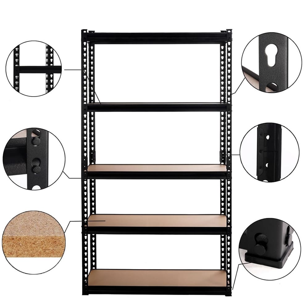REGAŁ METALOWY MAGAZYNOWY GARAŻOWY CZARNY 5 PÓŁEK 875KG 180X90X30 PREMIUM - obrazek 3