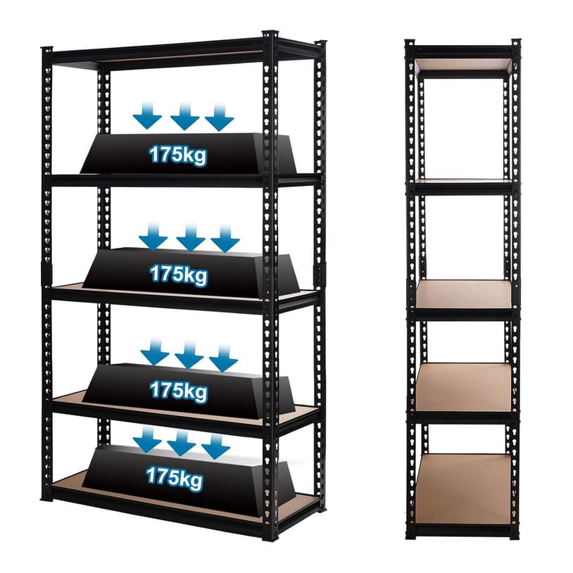 REGAŁ METALOWY MAGAZYNOWY GARAŻOWY CZARNY 5 PÓŁEK 875KG 180X90X30 PREMIUM - obrazek 6