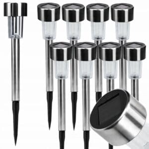 LAMPA SOLARNA OGRODOWA LED WBIJANA Z CZUJNIKIEM ZMIERZCHU SŁUPEK LATARNIA LAMPION ZESTAW 10SZT 30CM