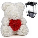 MIŚ Z RÓŻ KWIATÓW BIAŁY ROSE TEDDY OZDOBA SERCE + BOX 25CM