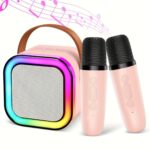 ZESTAW KARAOKE BLUETOOTH GŁOŚNIK + 2x MIKROFON RÓŻOWY