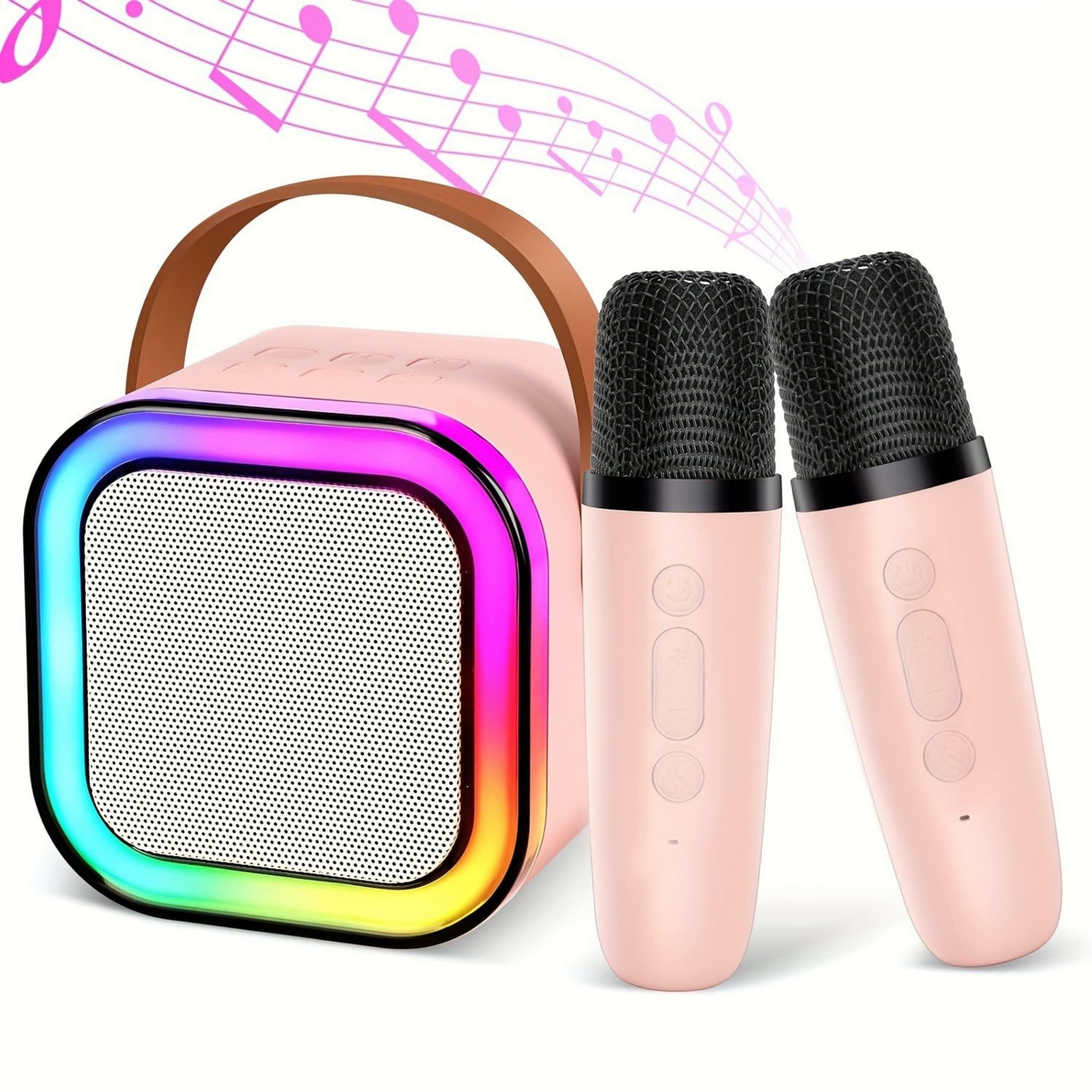 ZESTAW KARAOKE BLUETOOTH GŁOŚNIK + 2x MIKROFON RÓŻOWY
