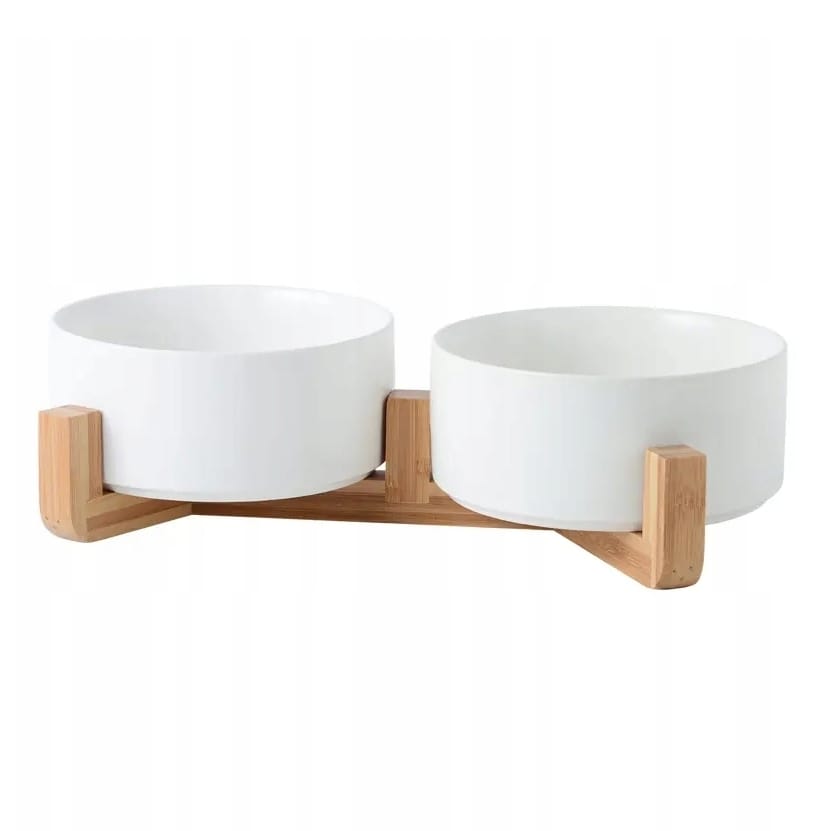 MISKA DLA PSA KOTA PODWÓJNA CERAMICZNA MISKI NA STOJAKU BIAŁA 800ML - obrazek 2