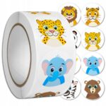 NAKLEJKI MOTYWACYJNE DLA DZIECI ROLKA SAMOPRZYLEPNE ZE ZWIERZĘTAMI ZOO 500SZT