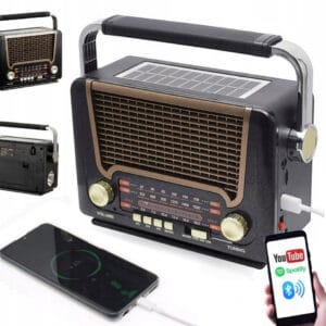 RADIO FM RETRO VINTAGE AKUMULATOROWE BLUETOOTH USB MICROSD SOLAR LATARKA