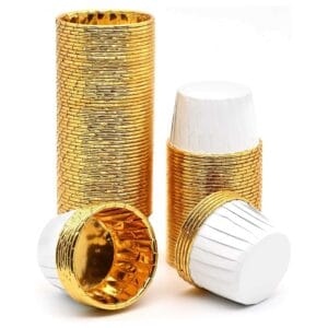 FOREMKI, PAPILOTKI DO BABECZEK 50SZT BIAŁO-ZŁOTE