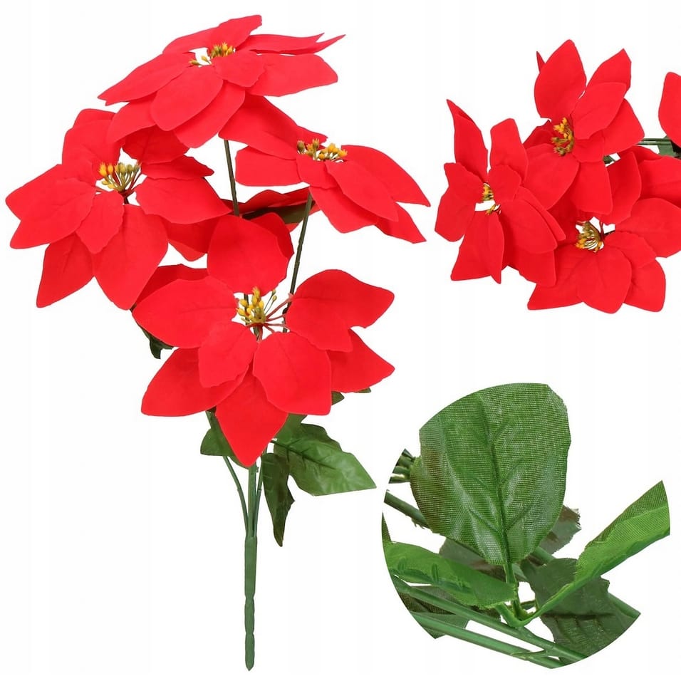 KWIATY NA STROIK GWIAZDA BETLEJEMSKA BUKIET SZTUCZNA POINSECJA OZDOBA ŚWIĄTECZNA 46CM