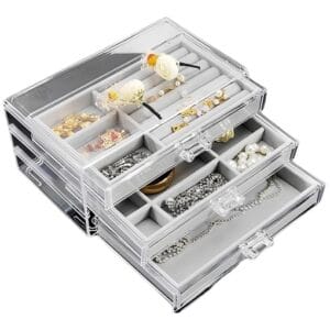 PUDEŁKO ORGANIZER KASETKA NA BIŻUTERIĘ ZEGARKI KOLCZYKI AKRYLOWY 3 SZUFLADY