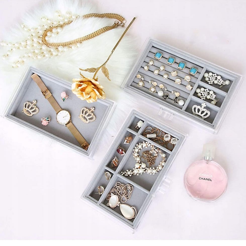 PUDEŁKO ORGANIZER KASETKA NA BIŻUTERIĘ ZEGARKI KOLCZYKI AKRYLOWY 3 SZUFLADY - obrazek 3