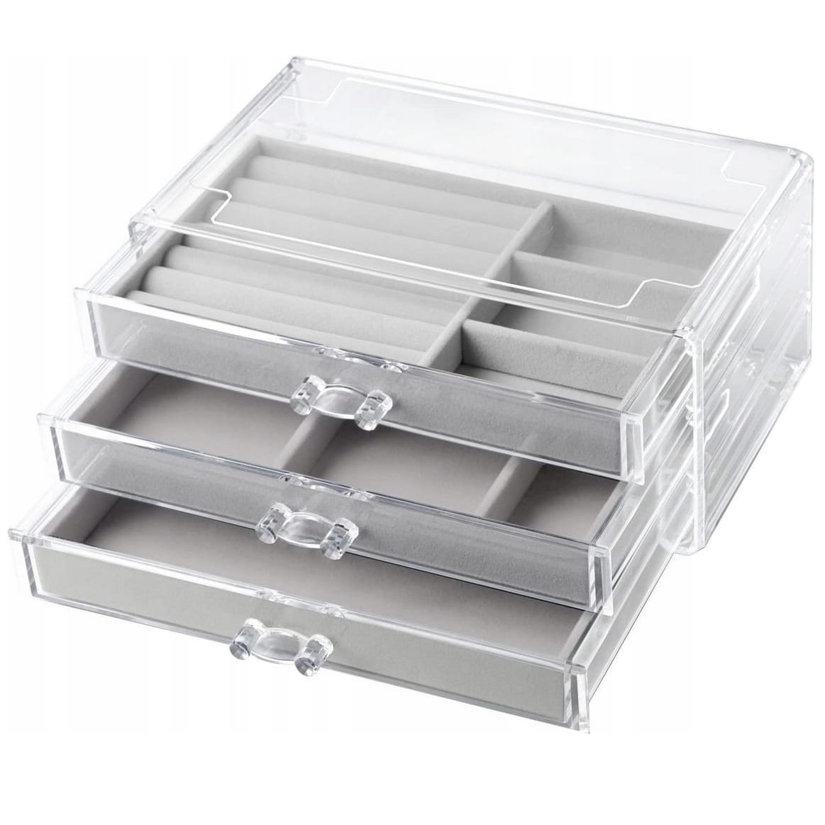 PUDEŁKO ORGANIZER KASETKA NA BIŻUTERIĘ ZEGARKI KOLCZYKI AKRYLOWY 3 SZUFLADY - obrazek 5