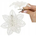 GWIAZDA BETLEJEMSKA BIAŁA KLIPS SZTUCZNE KWIATY NA STROIK DEKORACJA OZDOBA ŚWIĄTECZNA 10CM 3SZT