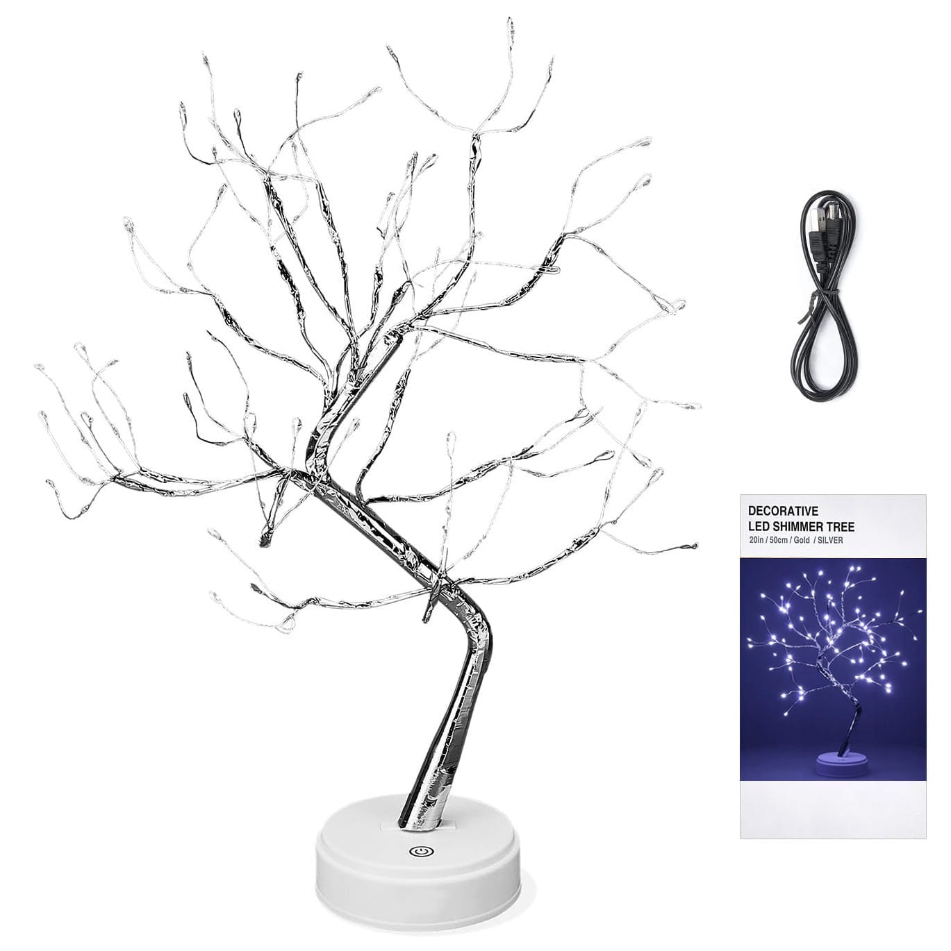 ŚWIECĄCE DRZEWKO ŚWIĄTECZNE 108 LED BONSAI LAMPKA NOCNA PROGRAMATOR BIAŁY ZIMNY DEKORACJA OZDOBA 50CM