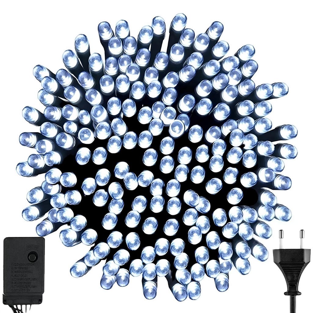 LAMPKI CHOINKOWE 500 LED WEWNĘTRZNE PROGRAMATOR 8 TRYBÓW BIAŁY ZIMNY 30M PREMIUM