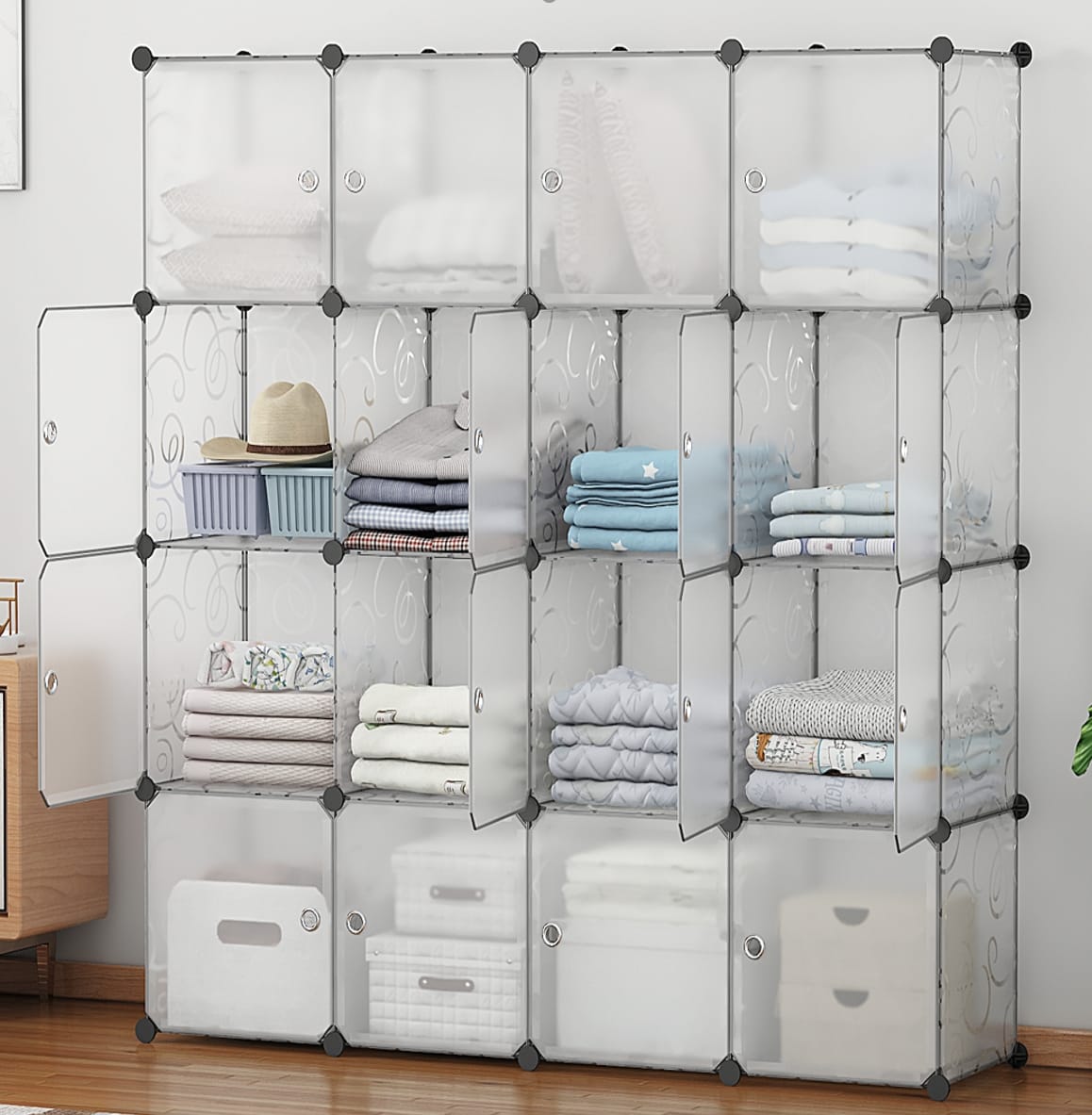 SZAFA MODUŁOWA SZAFKA REGAŁ MEBLE GARDEROBA PÓŁKI PRZEZROCZYSTA POJEMNA DUŻA 16 MODUŁÓW ELEGANCE - obrazek 2