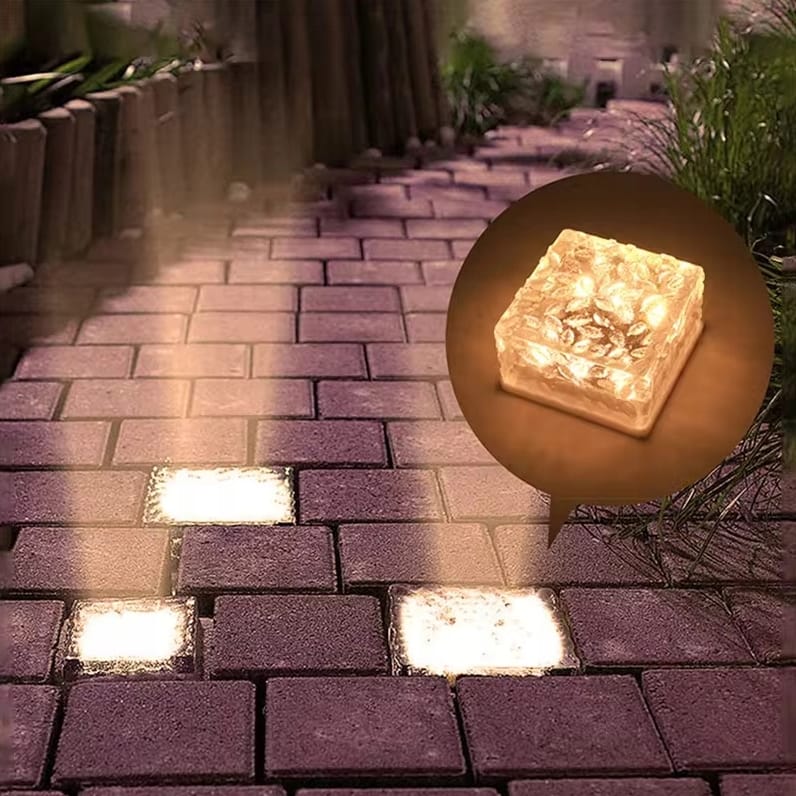 LAMPA OGRODOWA SOLARNA LED NAJAZDOWA KOSTKA LODU BRUKOWA SZEŚCIAN BIAŁY CIEPŁY SZKŁO PREMIUM 7X7CM - obrazek 6