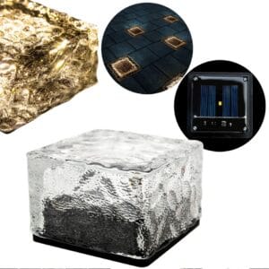 LAMPA OGRODOWA SOLARNA LED NAJAZDOWA KOSTKA LODU BRUKOWA SZEŚCIAN BIAŁY CIEPŁY SZKŁO PREMIUM 7X7CM