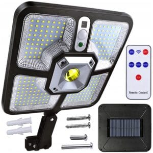 LAMPA SOLARNA ULICZNA 220 LED Z CZUJNIKIEM RUCHU ZMIERZCHU PILOT 600W