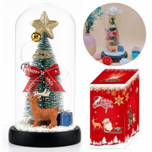 CHOINKA POD KRYSZTAŁOWĄ KOPUŁĄ LED STROIK W SZKLE ŚWIECĄCY PREZENT BIAŁY CIEPŁY OZDOBA ŚWIĄTECZNA BOX