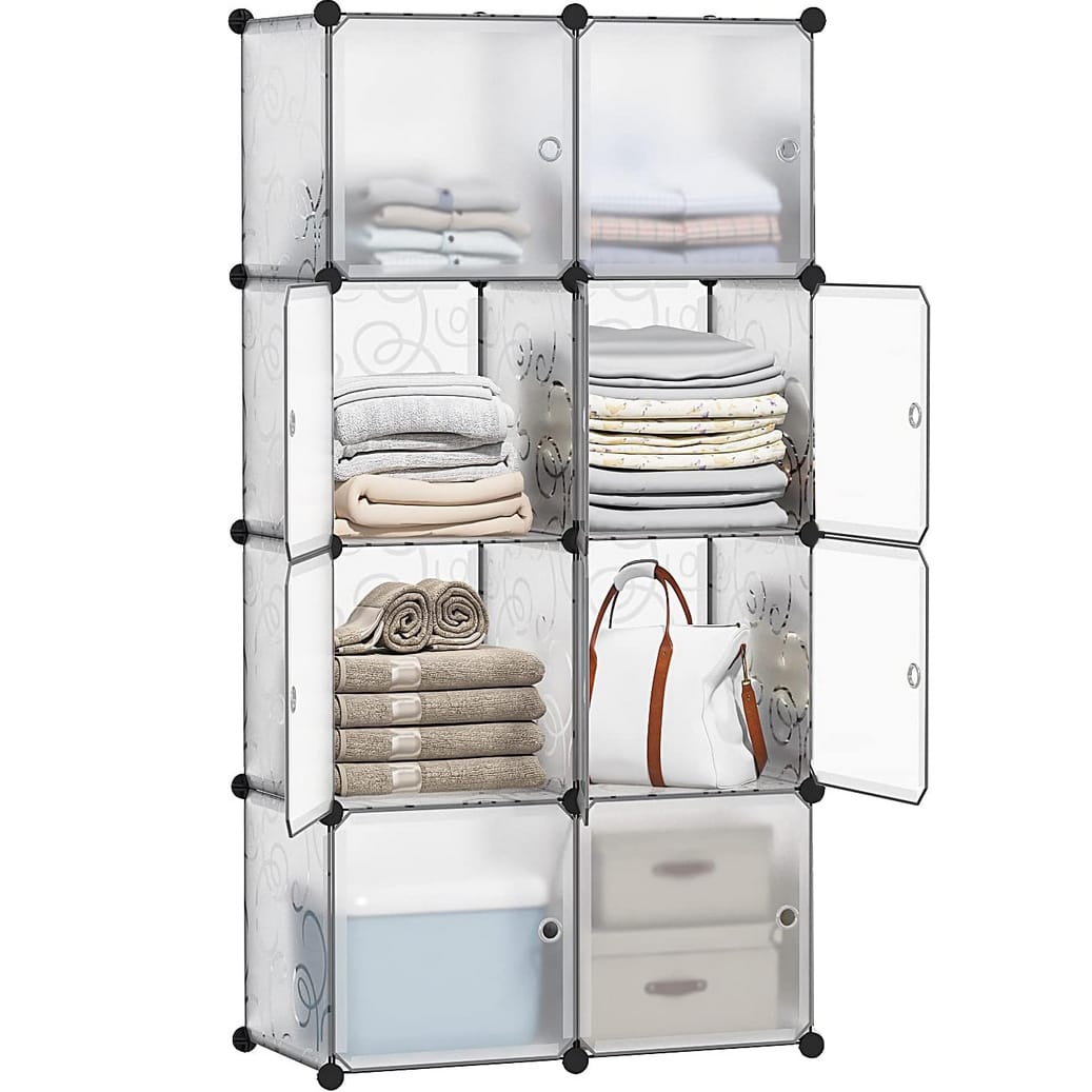 SZAFA MODUŁOWA SZAFKA REGAŁ MEBLE GARDEROBA PÓŁKI PRZEZROCZYSTA POJEMNA DUŻA 8 MODUŁÓW ELEGANCE