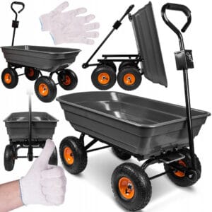 WÓZEK OGRODOWY OGRODNICZY TRANSPORTOWY TACZKI WYWROTKA PRZYCZEPKA CZARNA 300KG