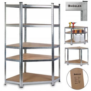 REGAŁ METALOWY MAGAZYNOWY NAROŻNY GARAŻOWY SREBRNY 5 PÓŁEK 875KG 180X90X40