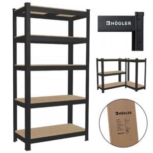 REGAŁ METALOWY MAGAZYNOWY GARAŻOWY CZARNY 5 PÓŁEK 875KG 180X90X30